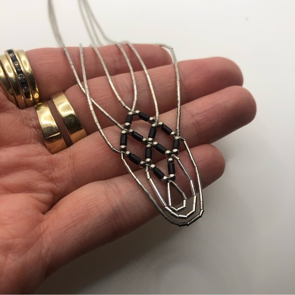 STERLING Liquid Silver & Onyx Heishi Tube Bead Necklace Vintage Navajo 19” - Picture 5 of 8